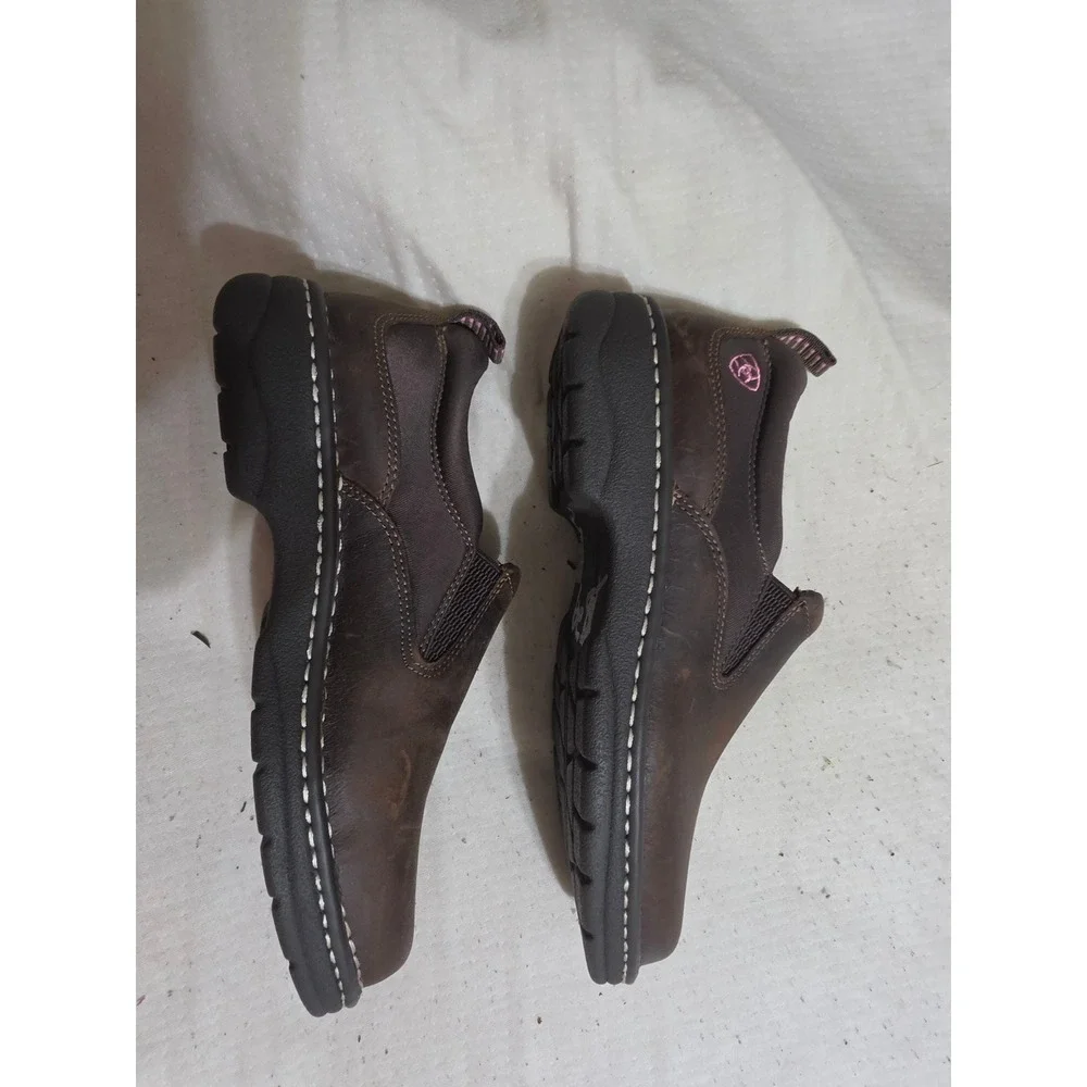 Ariat Cruiser‎ Brown Leather Slip On Loafers Womens 10B 10020171 4LR Pink Logo